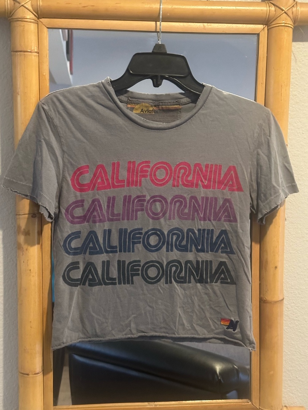 Aviator Nation RARE Gray Tee with repeating CALIFORNIA text / distressed